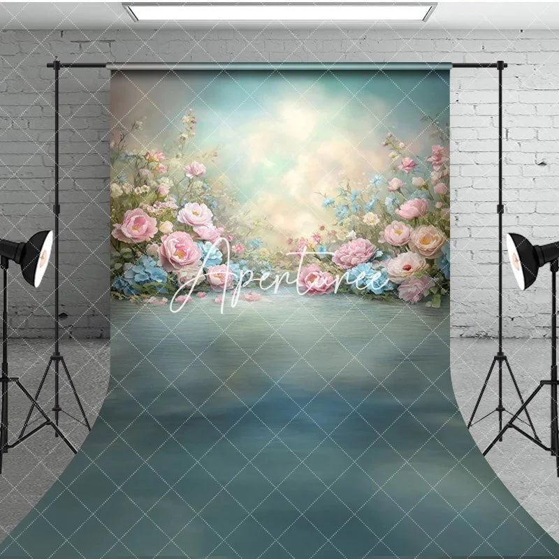 Aperturee - Aperturee Painted Colorful Pastel Florals Sweep Photo Backdrop