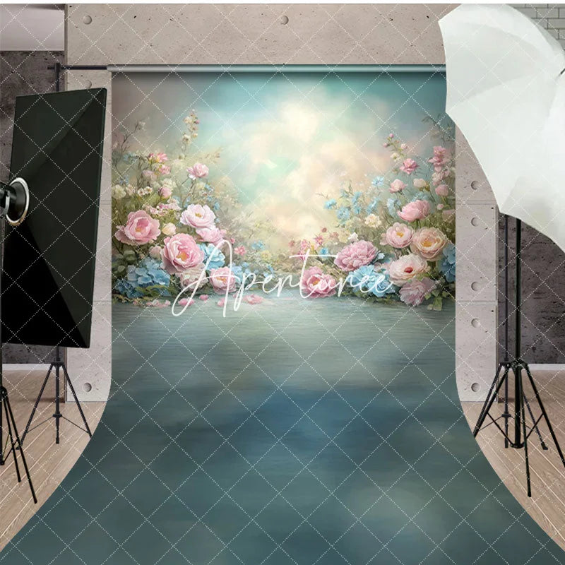 Aperturee - Aperturee Painted Colorful Pastel Florals Sweep Photo Backdrop