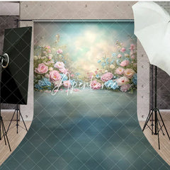 Aperturee - Aperturee Painted Colorful Pastel Florals Sweep Photo Backdrop