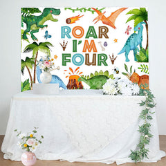 Aperturee - Aperturee Painted Dinosaur Forest Roar Im Four Birthday Backdrop