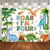 Aperturee - Aperturee Painted Dinosaur Forest Roar Im Four Birthday Backdrop