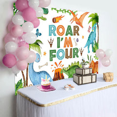 Aperturee - Aperturee Painted Dinosaur Forest Roar Im Four Birthday Backdrop