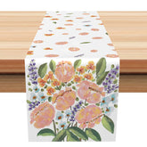Aperturee - Aperturee Painted Floral Table Runner with Pink Watercolor Blossoms for Spring Wedding and Bridal Shower Decor