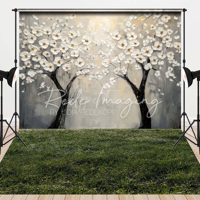Aperturee - Aperturee Painted Floral Tree Grass Field Combo Set Backdrop