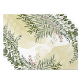 Aperturee - Aperturee Painted Green Leaf Placemats Set of 4 for Boho and Botanical Themed Kitchen and Dining Table Decor