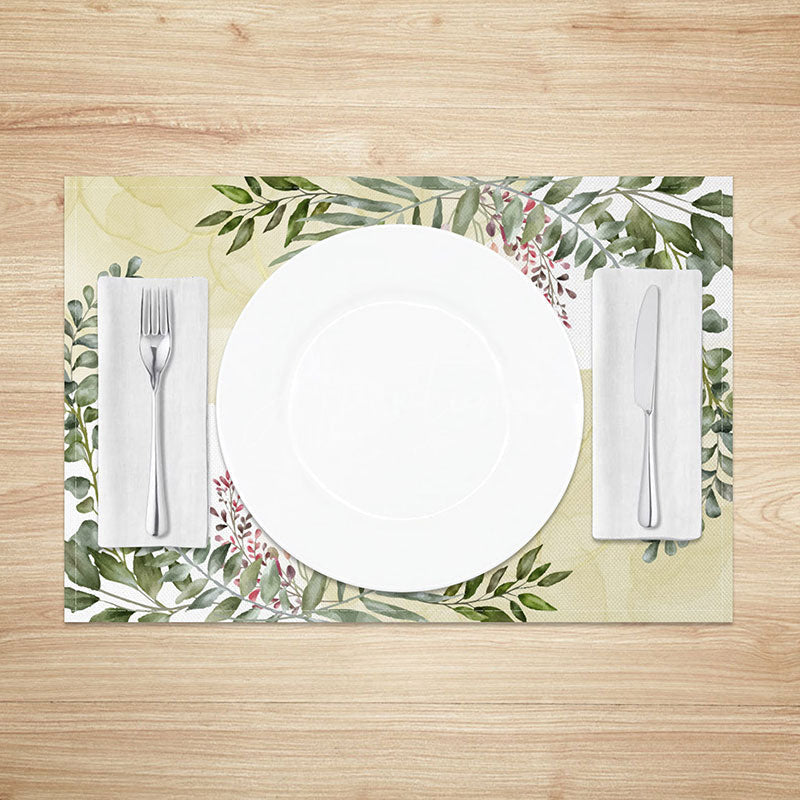 Aperturee - Aperturee Painted Green Leaf Placemats Set of 4 for Boho and Botanical Themed Kitchen and Dining Table Decor