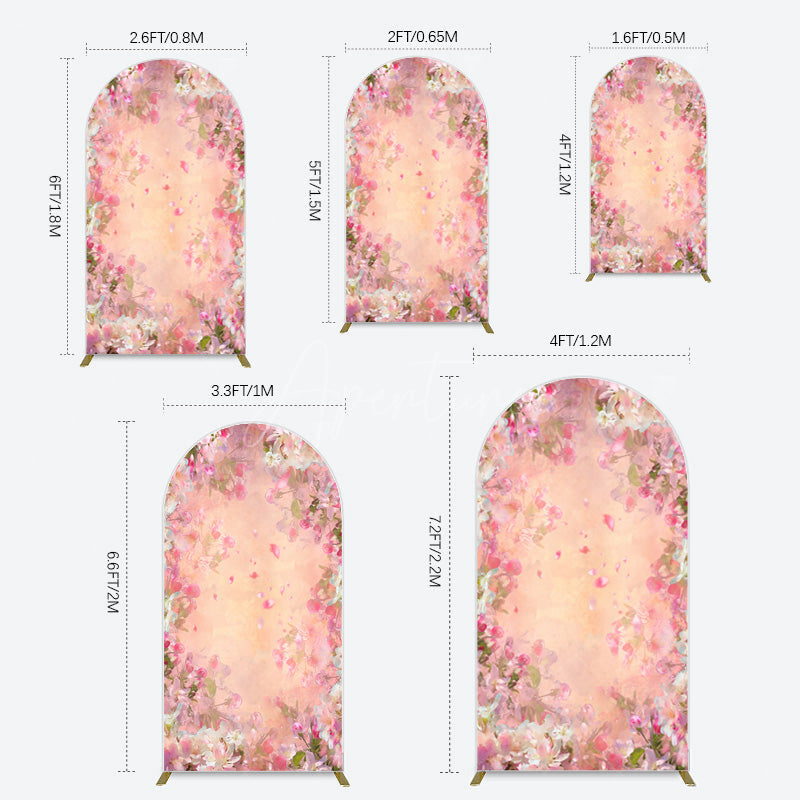 Aperturee - Aperturee Painted Pink Floral Leaves Birthday Arch Backdrop