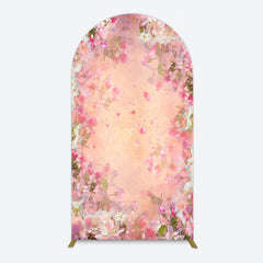 Aperturee - Aperturee Painted Pink Floral Leaves Birthday Arch Backdrop