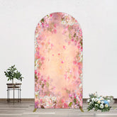 Aperturee - Aperturee Painted Pink Floral Leaves Birthday Arch Backdrop