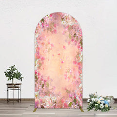 Aperturee - Aperturee Painted Pink Floral Leaves Birthday Arch Backdrop
