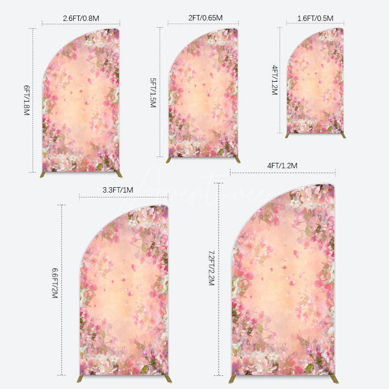 Aperturee - Aperturee Painted Pink Floral Leaves Birthday Half Moon Arch Backdrop