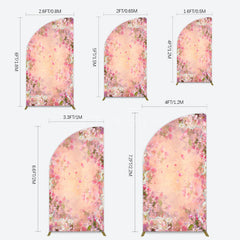 Aperturee - Aperturee Painted Pink Floral Leaves Birthday Half Moon Arch Backdrop