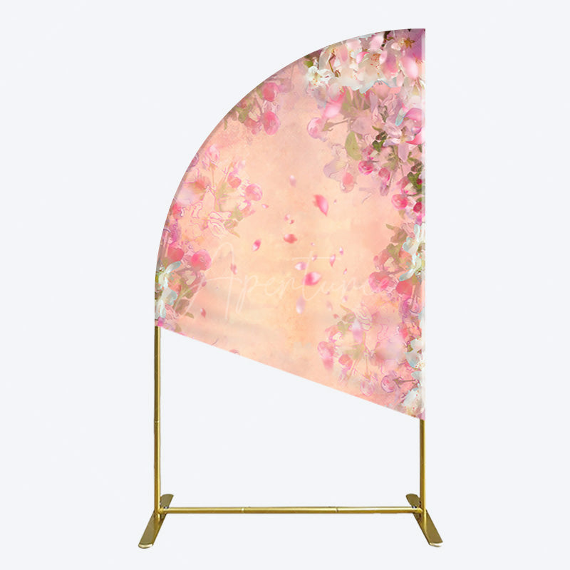 Aperturee - Aperturee Painted Pink Floral Leaves Birthday Half Moon Arch Backdrop