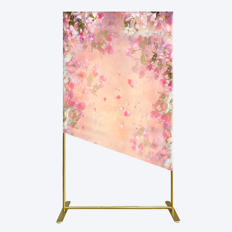 Aperturee - Aperturee Painted Pink Floral Leaves Birthday Rectangle Backdrop
