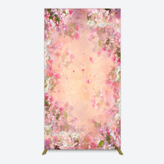 Aperturee - Aperturee Painted Pink Floral Leaves Birthday Rectangle Backdrop