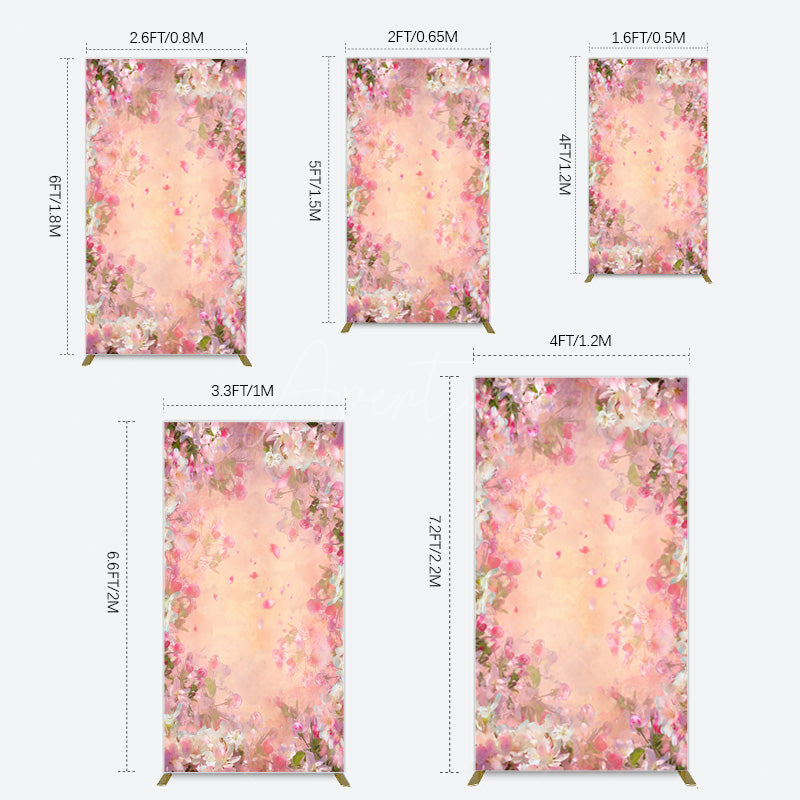 Aperturee - Aperturee Painted Pink Floral Leaves Birthday Rectangle Backdrop