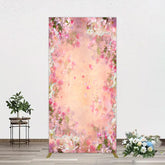 Aperturee - Aperturee Painted Pink Floral Leaves Birthday Rectangle Backdrop
