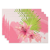 Aperturee - Aperturee Painted Pink Lily Palm Leaves Set of 4 Placemats