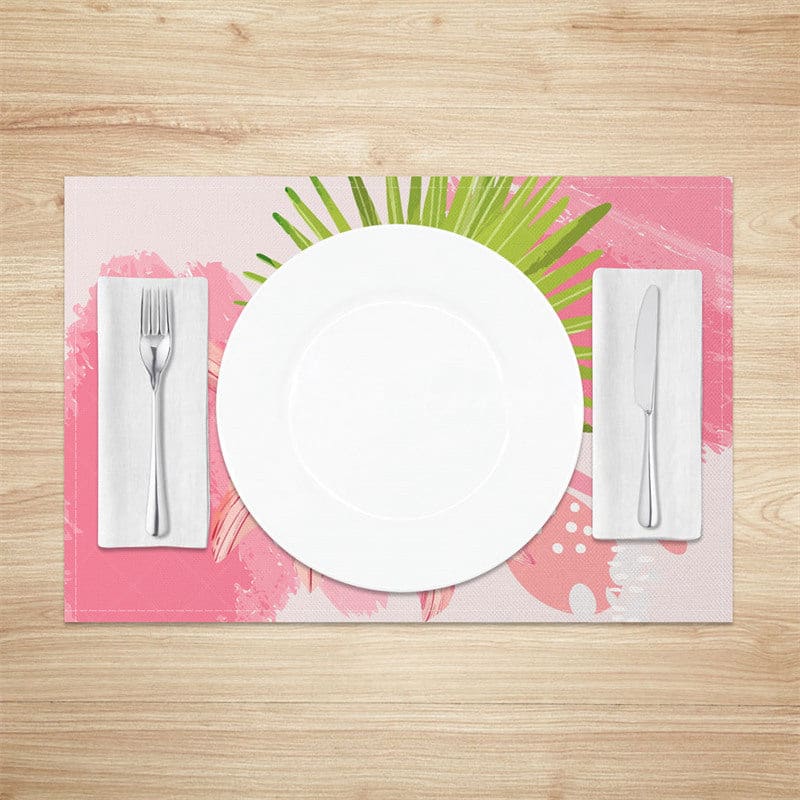 Aperturee - Aperturee Painted Pink Lily Palm Leaves Set of 4 Placemats
