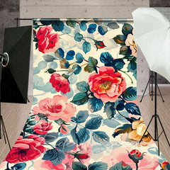 Aperturee - Aperturee Painted Pink Spring Florals Leaves Sweep Backdrop