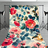 Aperturee - Aperturee Painted Pink Spring Florals Leaves Sweep Backdrop