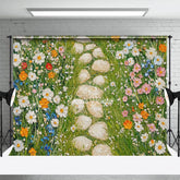 Aperturee - Aperturee Painted Plant Floral Stone Garden Path Photo Backdrop