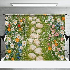 Aperturee - Aperturee Painted Plant Floral Stone Garden Path Photo Backdrop