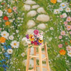 Aperturee - Aperturee Painted Plant Floral Stone Garden Path Photo Backdrop