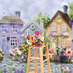 Aperturee - Aperturee Painted Purple Brown Town Floral Spring Backdrop