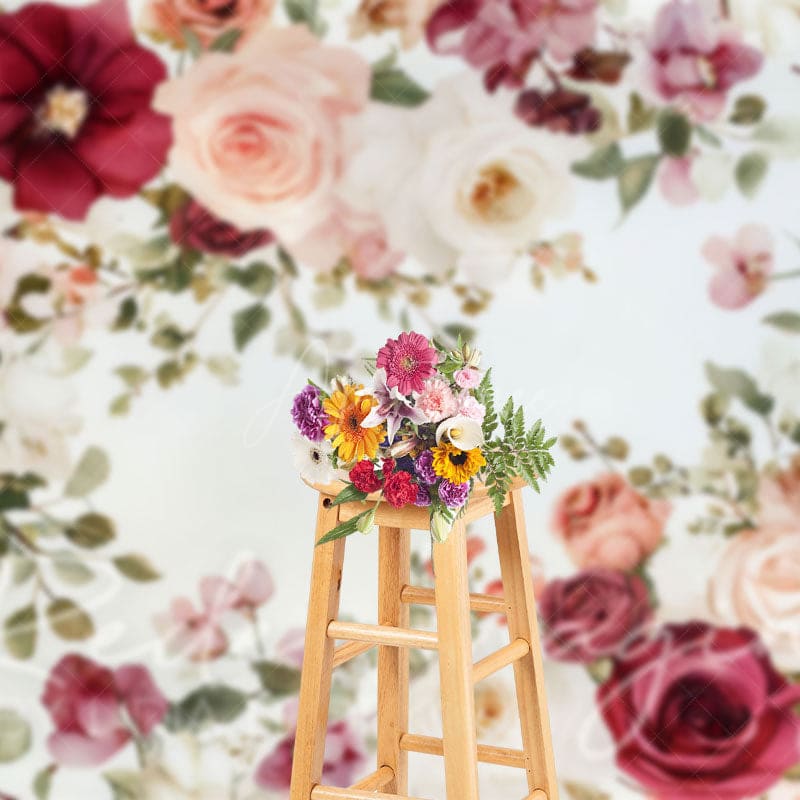 Aperturee - Aperturee Painted Red Pink Spring Florals Photography Backdrop
