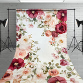 Aperturee - Aperturee Painted Red Pink Spring Florals Sweep Photo Backdrop