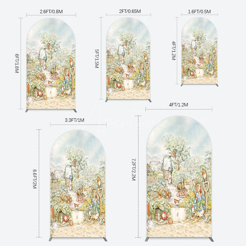 Aperturee - Aperturee Painted Rural Farmland Mr Bunny Birthday Arch Backdrop