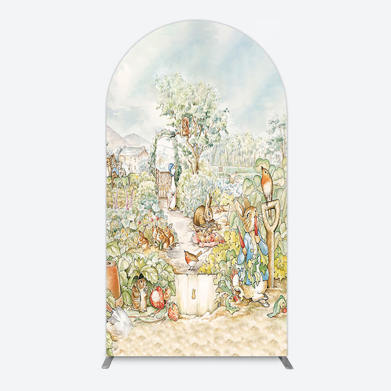 Aperturee - Aperturee Painted Rural Farmland Mr Bunny Birthday Arch Backdrop