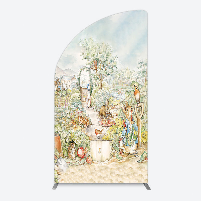 Aperturee - Aperturee Painted Rural Farmland Mr Bunny Birthday Half Moon Arch Backdrop