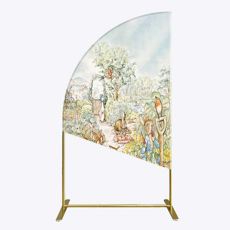 Aperturee - Aperturee Painted Rural Farmland Mr Bunny Birthday Half Moon Arch Backdrop