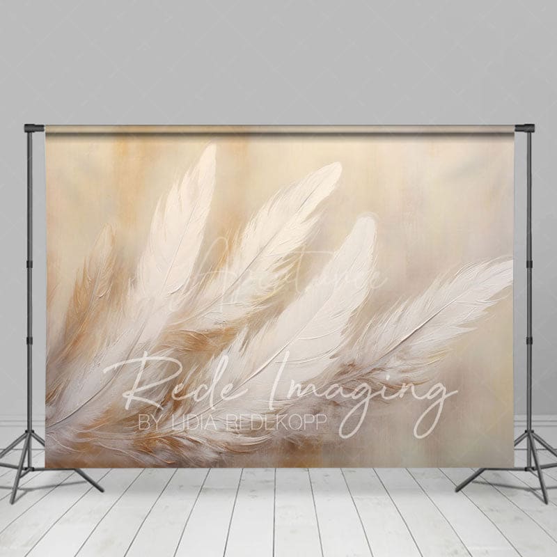 Aperturee - Aperturee Painted White Neutral Feathers Fine Art Photo Backdrop