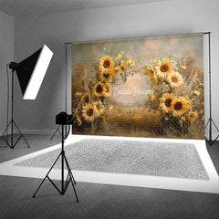 Aperturee - Aperturee Painterly Sunflower Photography Backdrop Rustic Wildflower Arrangement Fall Harvest Photo Background