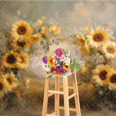 Aperturee - Aperturee Painterly Sunflower Photography Backdrop Rustic Wildflower Arrangement Fall Harvest Photo Background