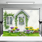 Aperturee - Aperturee Painting Spring White House Greenery Photo Backdrop