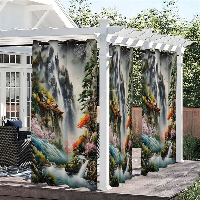 Aperturee - Aperturee Painting Views Waterproof Printed Outdoor Curtains