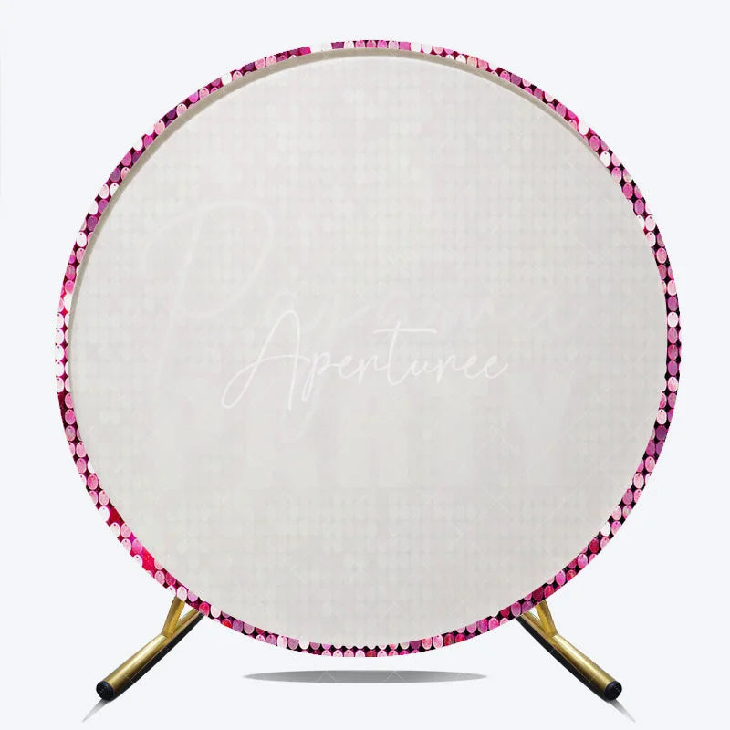 Aperturee - Aperturee Pajama Party Round Backdrop for Girls Birthday Pink Sequin Disco Theme Fun Slumber Party Photo Booth Decor