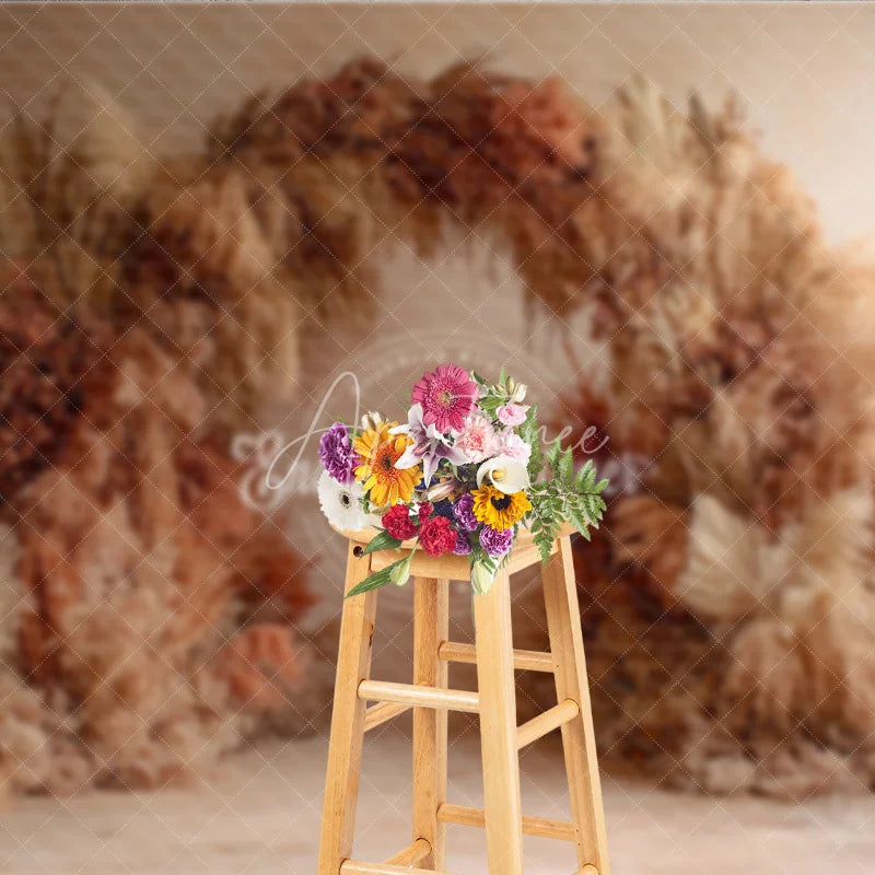 Aperturee - Aperturee Pampas Grass Arch Backdrop Boho Wedding Decor Neutral Dried Grass Photo Booth Prop for Bridal Shower
