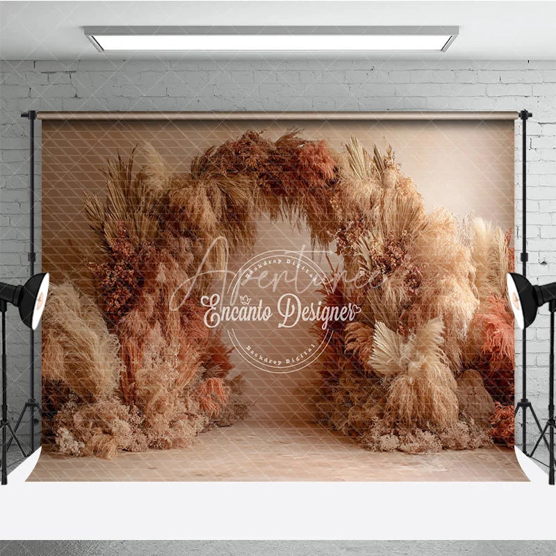 Aperturee - Aperturee Pampas Grass Arch Backdrop Boho Wedding Decor Neutral Dried Grass Photo Booth Prop for Bridal Shower