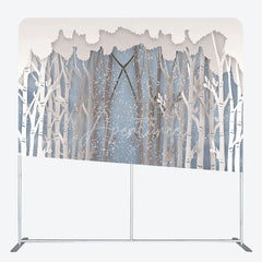 Aperturee - Aperturee Paper Cut Winter Forest Double-Sided Tension Fabric Backdrop Birch Trees in Snow Holiday Party Photo Booth