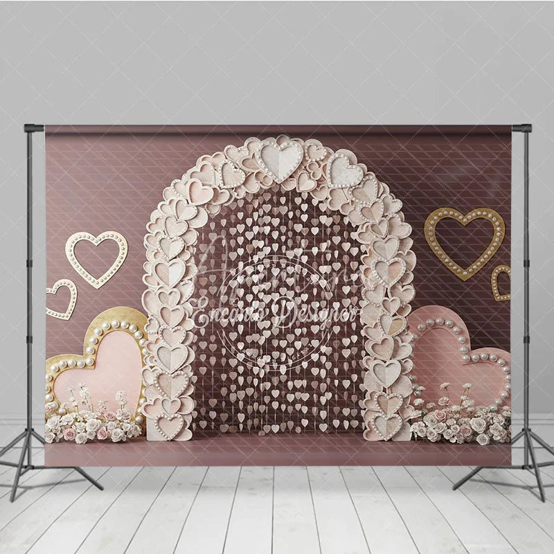 Aperturee - Aperturee Paper Heart Arch Valentine Day Backdrop Hanging Hearts Beads Pink Background Romantic Wedding Photography Decor
