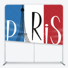 Aperturee - Aperturee Paris Eiffel Tower Blue White Red Square Double-Sided Backdrop French Flag European Travel for Photo Booth