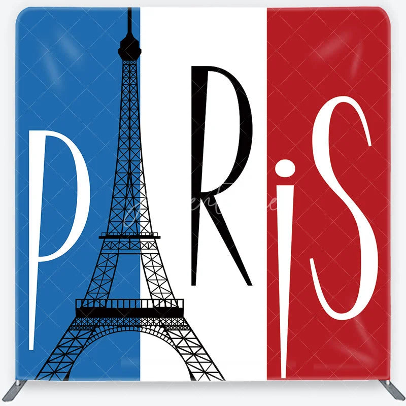 Aperturee - Aperturee Paris Eiffel Tower Blue White Red Square Double-Sided Backdrop French Flag European Travel for Photo Booth