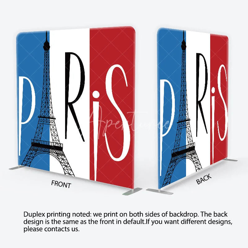 Aperturee - Aperturee Paris Eiffel Tower Blue White Red Square Double-Sided Backdrop French Flag European Travel for Photo Booth