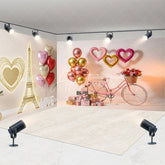 Aperturee - Aperturee Paris Love Room Set Backdrop Eiffel Tower Bicycle Photography Background Romantic Valentine Heart Photo Prop