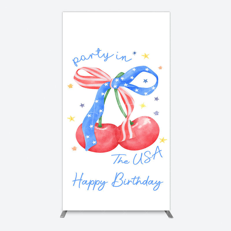 Aperturee - Aperturee Party In The Usa Apple Bow Birthday Rectangle Backdrop